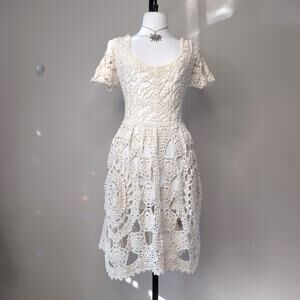 Crochet Boho Sheer Cream Dress